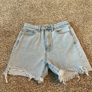 Princess Polly Blue Jean Shorts High-Waisted Frayed Hem